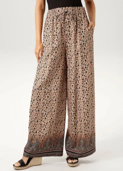 Aniston Animal Print Slip-On Palazzo Trousers