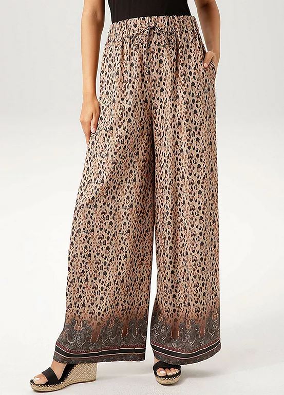 Aniston Animal Print Slip-On Palazzo Trousers