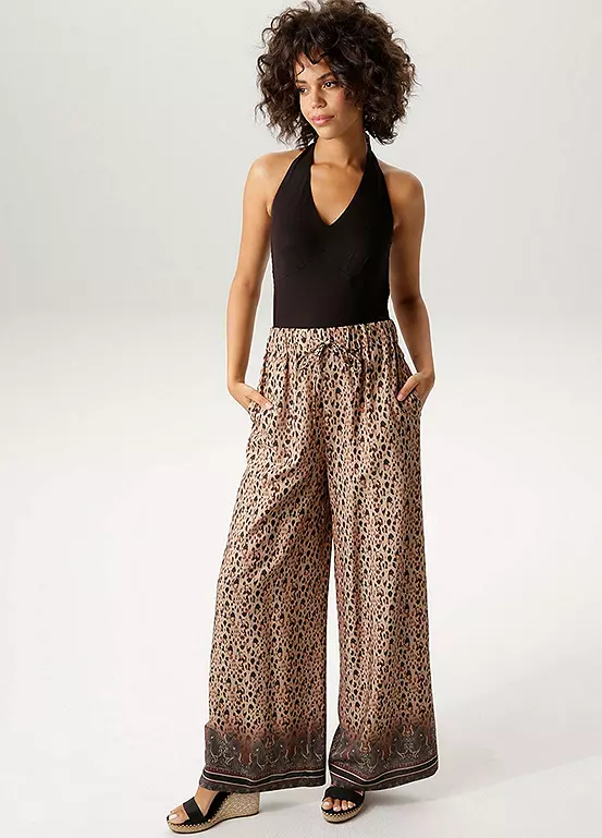 Aniston Animal Print Slip-On Palazzo Trousers - Image 6