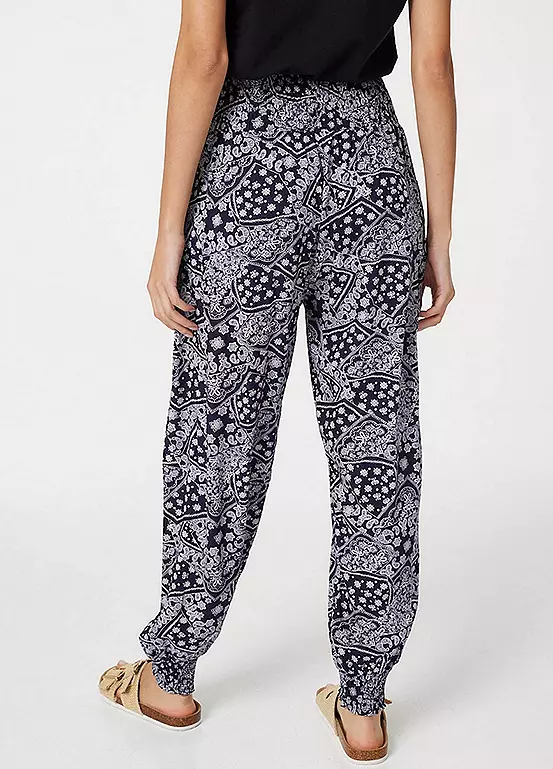 Izabel London Navy Patchwork Print Harem Pants - Image 2