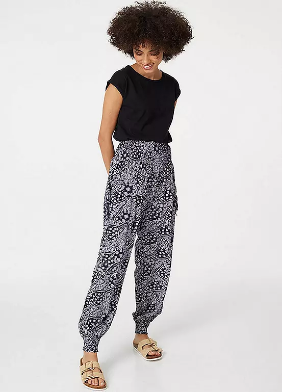 Izabel London Navy Patchwork Print Harem Pants - Image 3