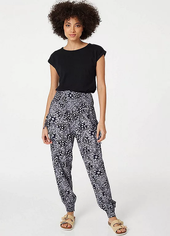 Izabel London Navy Patchwork Print Harem Pants - Image 4