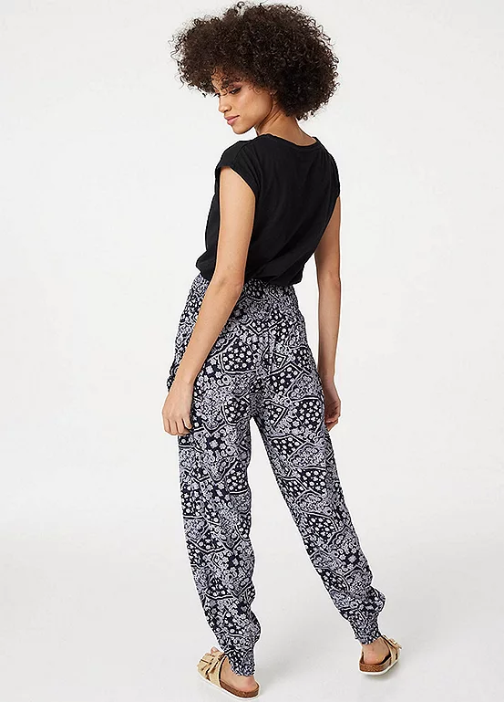 Izabel London Navy Patchwork Print Harem Pants - Image 5