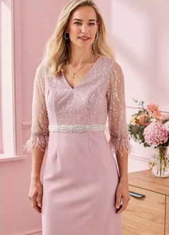 Kaleidoscope Blush Sequin And Feather Detail Dress