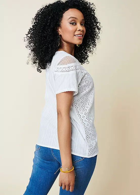 Kaleidoscope Broderie & Mesh Panel Top - Image 4