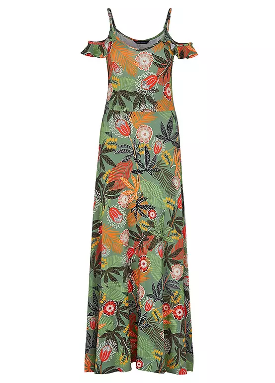 Kaleidoscope Green Tropical Cold Shoulder Maxi Dress - Image 2