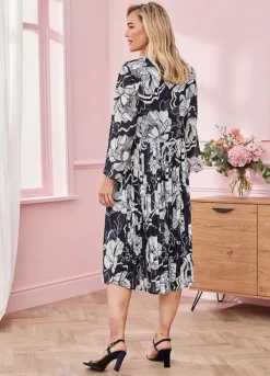 Kaleidoscope Navy Print Scuba Dress And Pleat Back Jacket