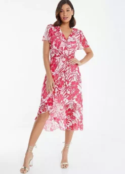 Quiz Pink Floral Chiffon Wrap Midaxi Dress
