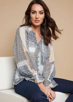 Together! Together Blue Patchwork Print Blouse